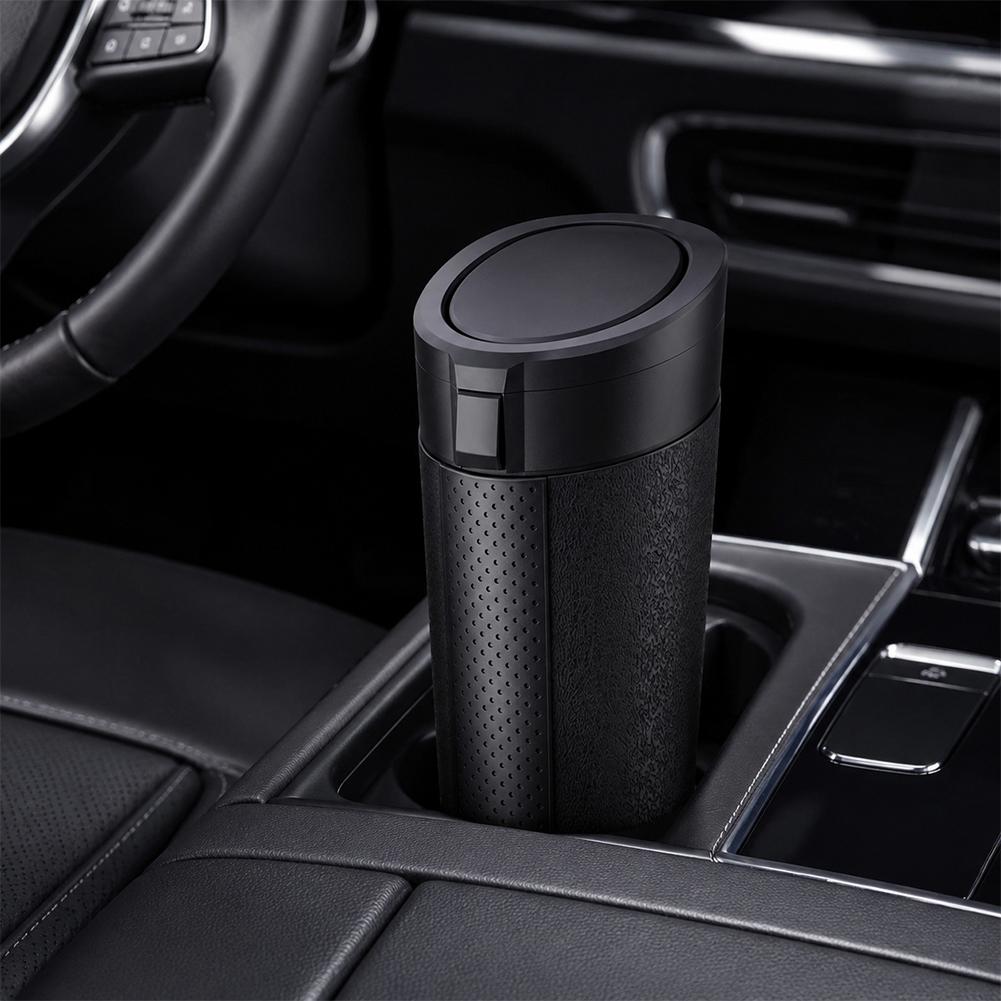 Interior Design Type - 取り外し可能な蓋付きポータブル車用ゴミ箱 – カップホルダーデザイン 車内収納・整理用軽量ABSゴミ箱