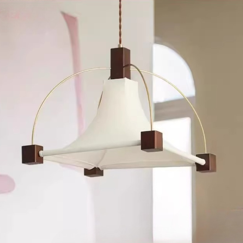 Interior Design White And Wood - デザイナー エレガント スクエア ファブリック レストラン ペンダントライト