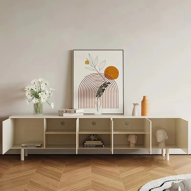 Interior Design White And Wood - 高級ホワイトテレビスタンド エレガントな収納 シンプルなディスプレイ ファッションインテリア テレビキャビネット ユニークなデザイン