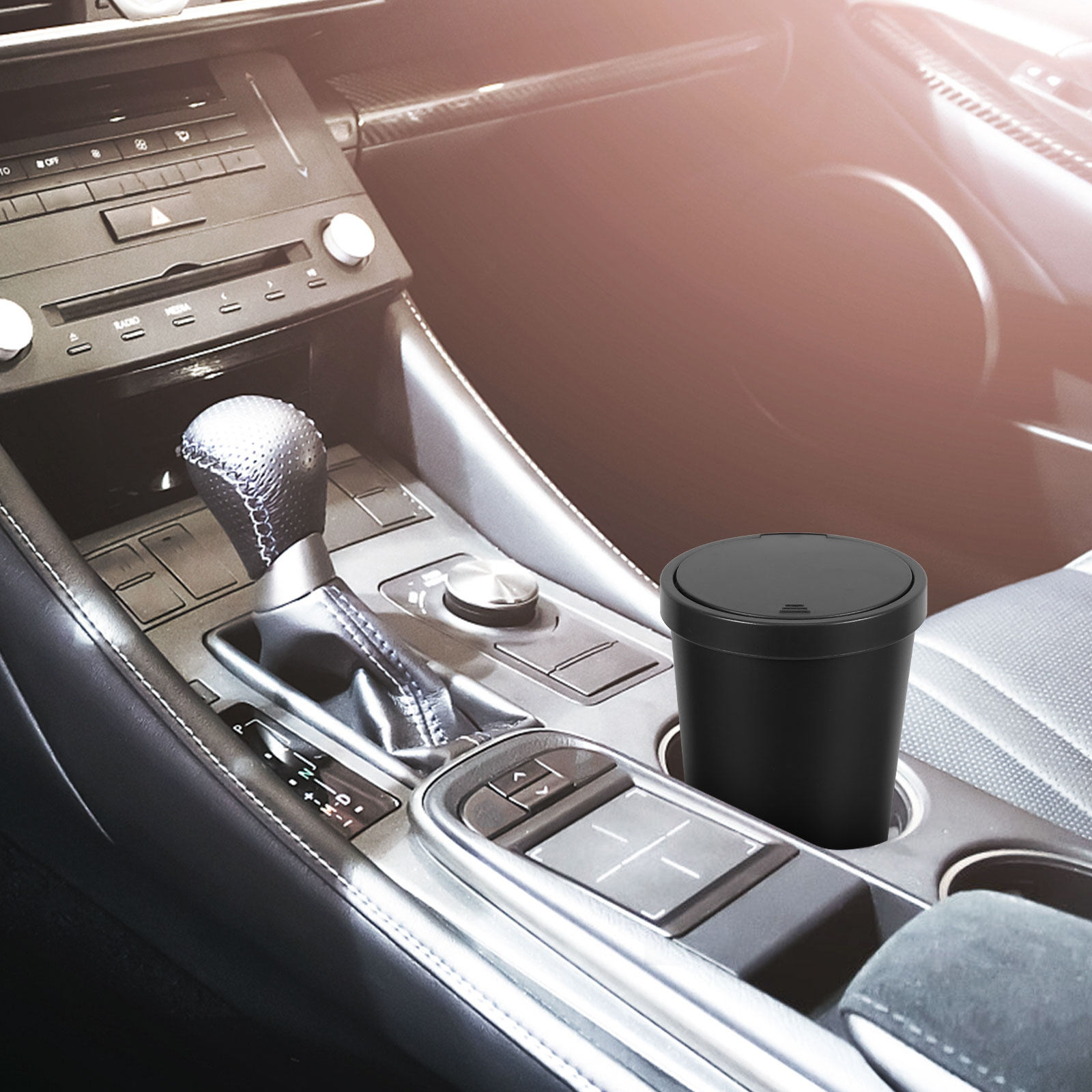 Interior Design Type - 車用ゴミ箱 ポータブルミニゴミ容器 蓋付き エレガントでスタイリッシュなデザイン 車内カップホルダー用ゴミ箱