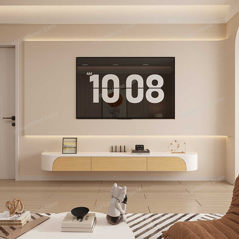 Interior Design White And Wood - ベンチベッドルームホワイトテレビキャビネットインテリアモバイルデザインテレビキャビネット高級アクセサリーMueble Tv Flotante快適な家具