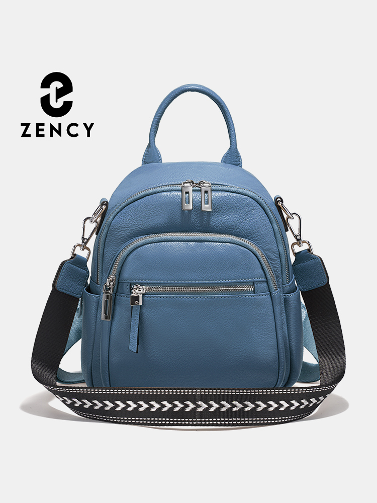 Interior Design Women - Zency 本革小型バックパックナップザックマルチポケットデザインワイドストラップコンバーチブルショルダーバッグ旅行通勤用