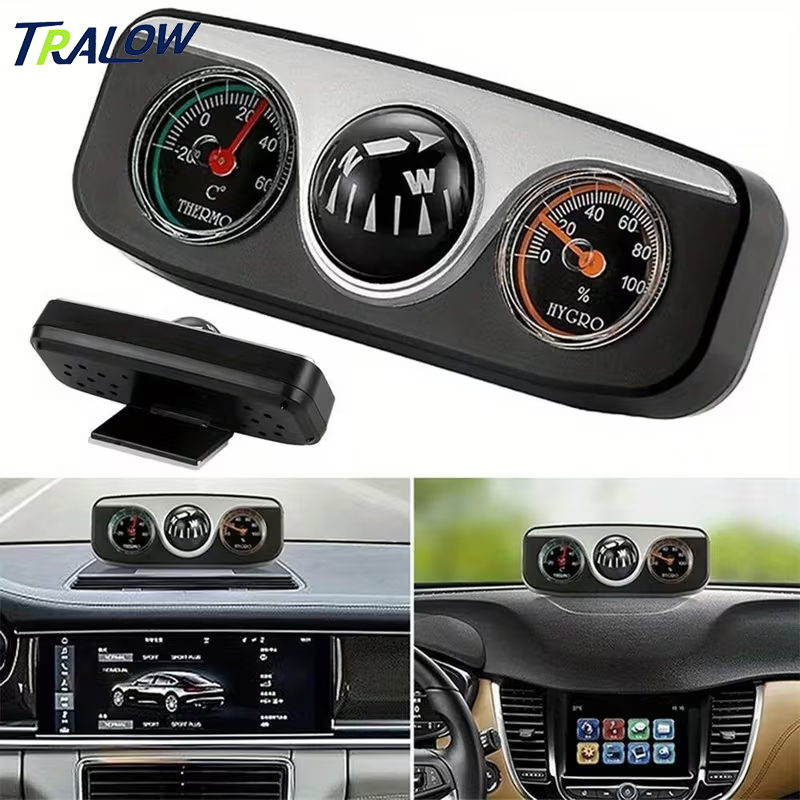 Interior Design Type - TRALOW 3-in-1 コンパス、温度計＆湿度計 車のダッシュボード装飾デザイン、読みやすい、軽量車内アクセサリー