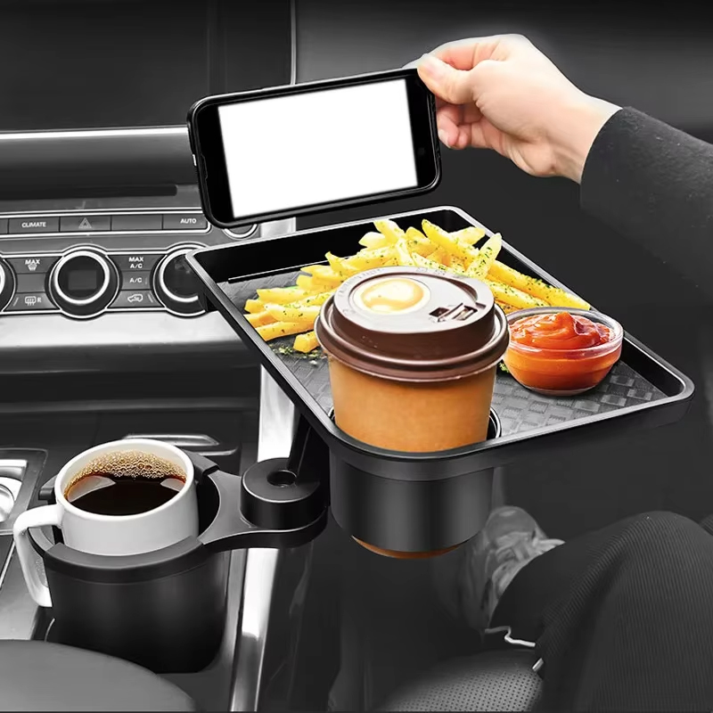 Interior Design Degree - 車用カップホルダーエキスパンダー多機能ドリンクホルダー、フードテーブル付き、360度調整可能なベーストレイ、車内アクセサリー