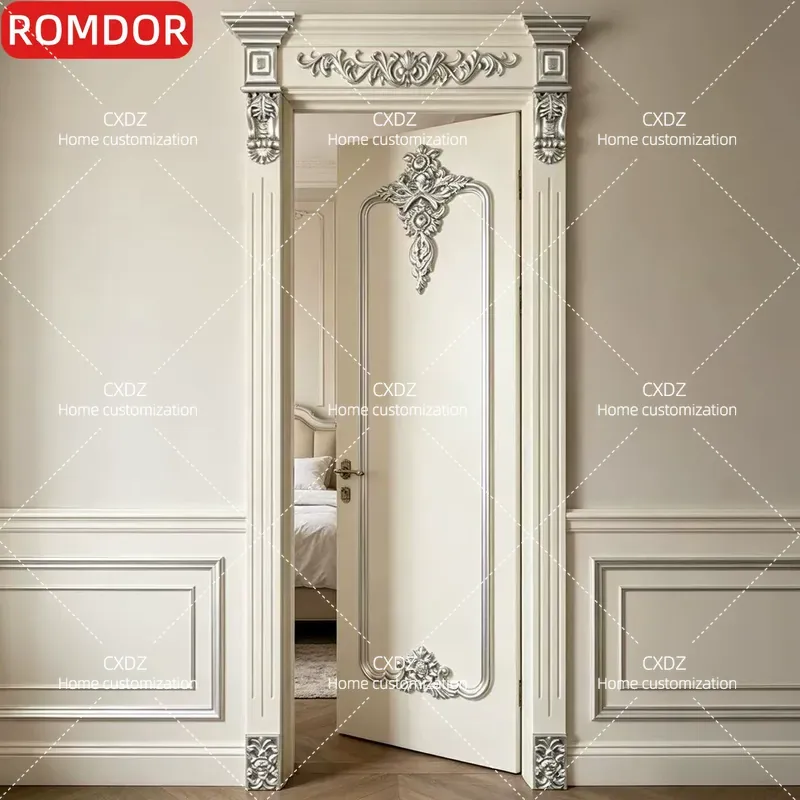 カスタムホワイト高級無垢材寝室ドア、彫刻入りインテリア、金銀 - Interior Design White And Wood のレビューと価格