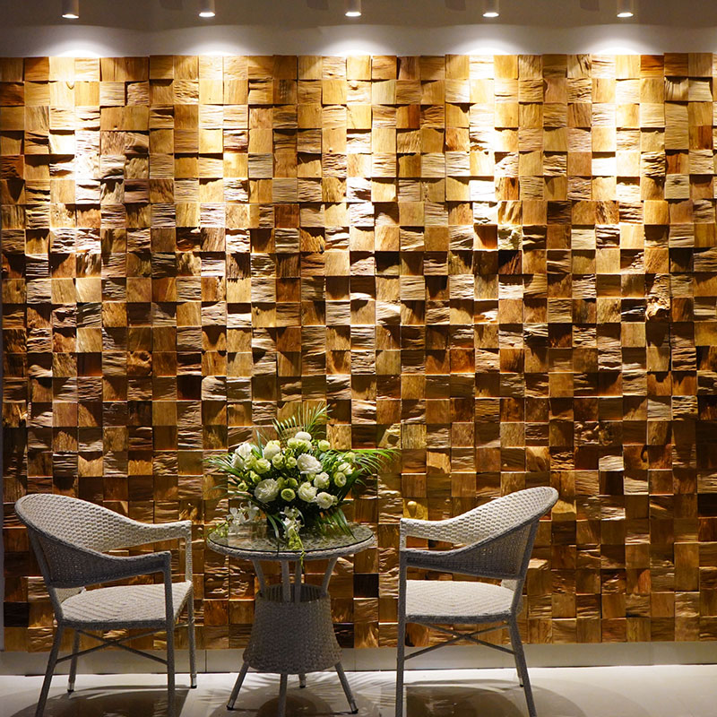 壁仕切り用粘着壁紙 再生チーク材モザイクパネル 風化仕上げ  - Wall Panel 3D Texture のレビューと価格