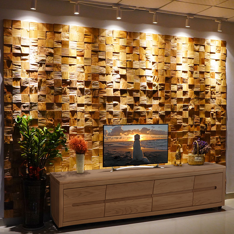 壁仕切り用粘着壁紙 再生チーク材モザイクパネル 風化仕上げ  - Wall Panel 3D Texture のレビューと価格