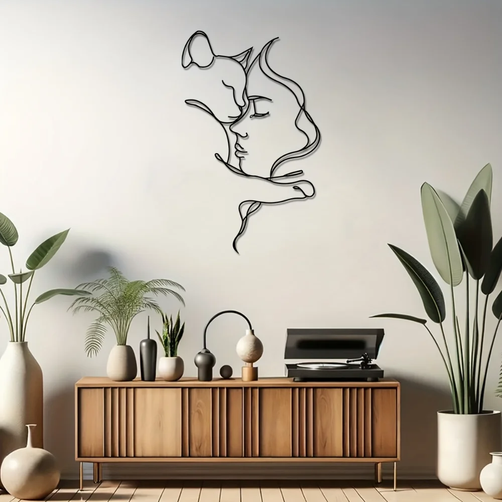 洗練された黒猫と女性のメタルアート - ミニマリストのシルエ - Interior Design Women のレビューと価格