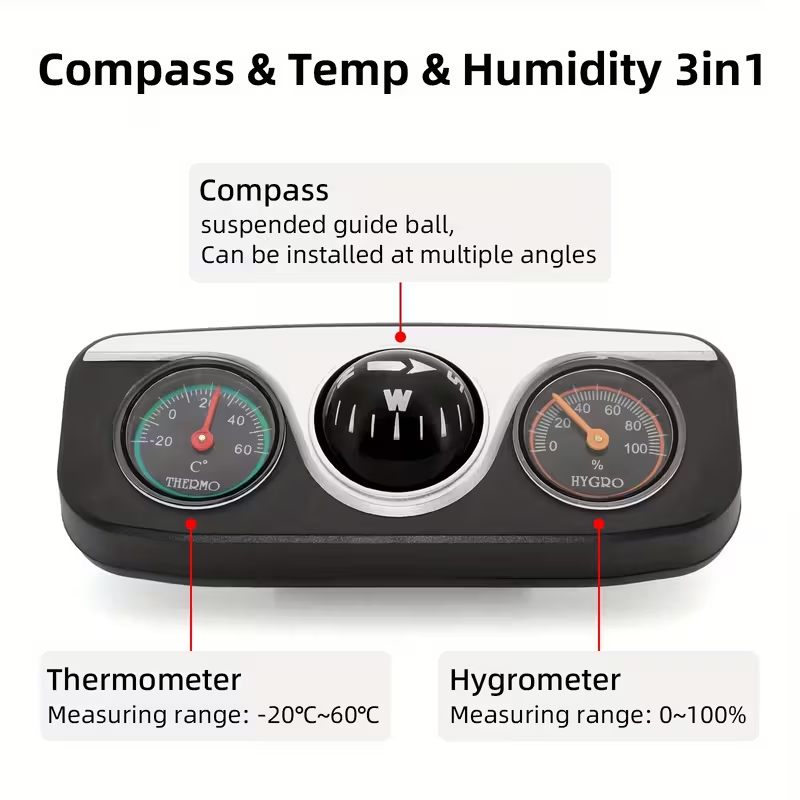 TRALOW 3-in-1 コンパス、温度計＆湿度計 車のダ - Interior Design Type のレビューと価格